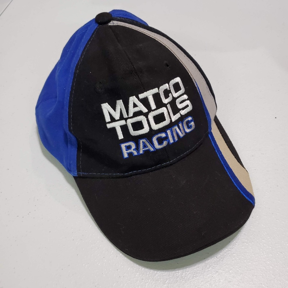 Matco Tools Racing Men Hat OS‎ Black Blue Adjustable Straps Logo Embroidered